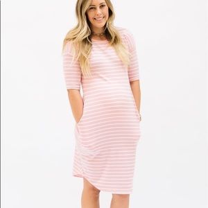 Pink / White stripe Maternity Dress
